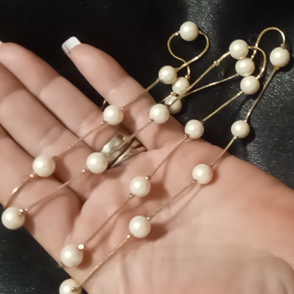 Monet long gold tone pearl like beaded snake chain 36 inches long or layered